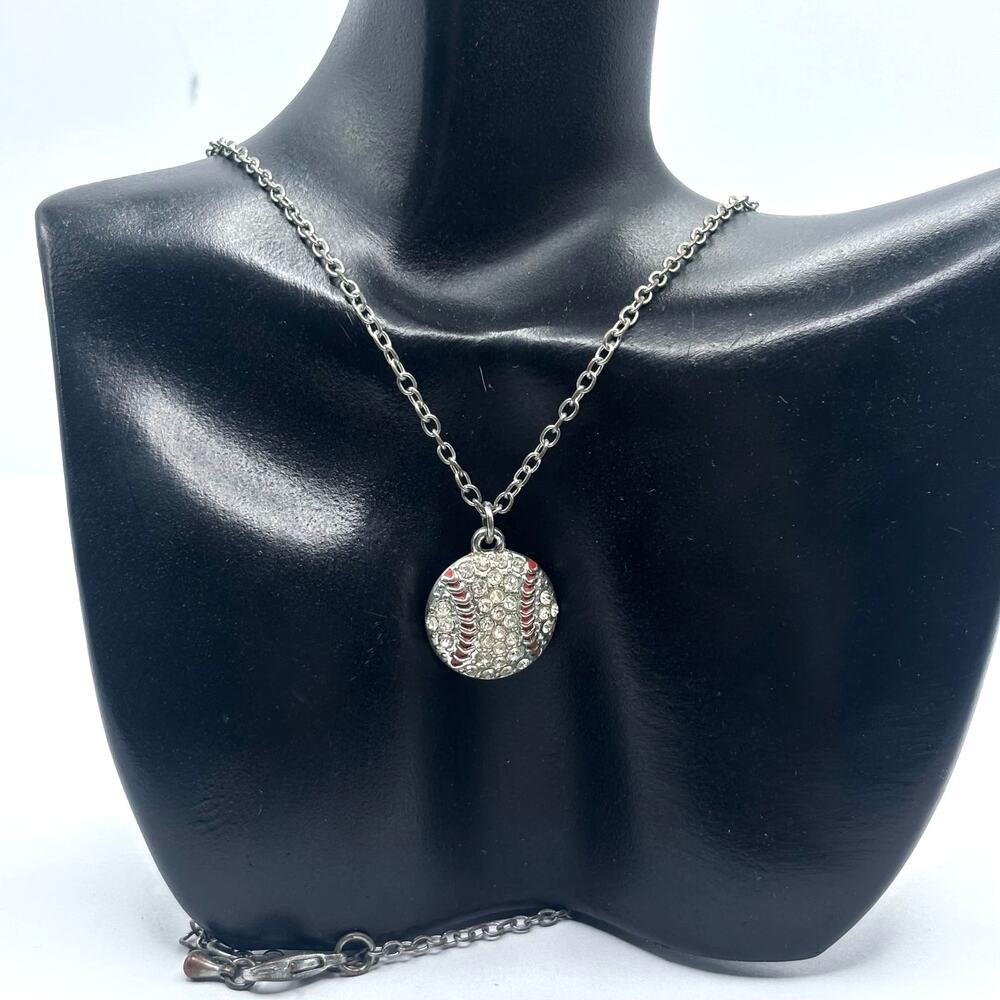 Silver & Red Baseball Necklace